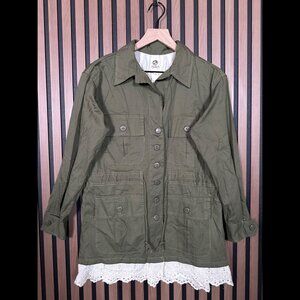 Anthropologie Tiny Jacket XS Womens Green Army Lace Trim Button Coat